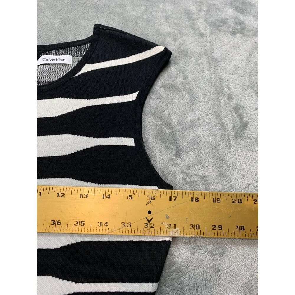 Calvin Klein Dress Womens Medium Black White Striped Bodycon Sleeveless Stretch - Picture 4 of 10